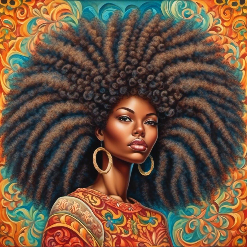African American Woman with Afro, Surrealist Style