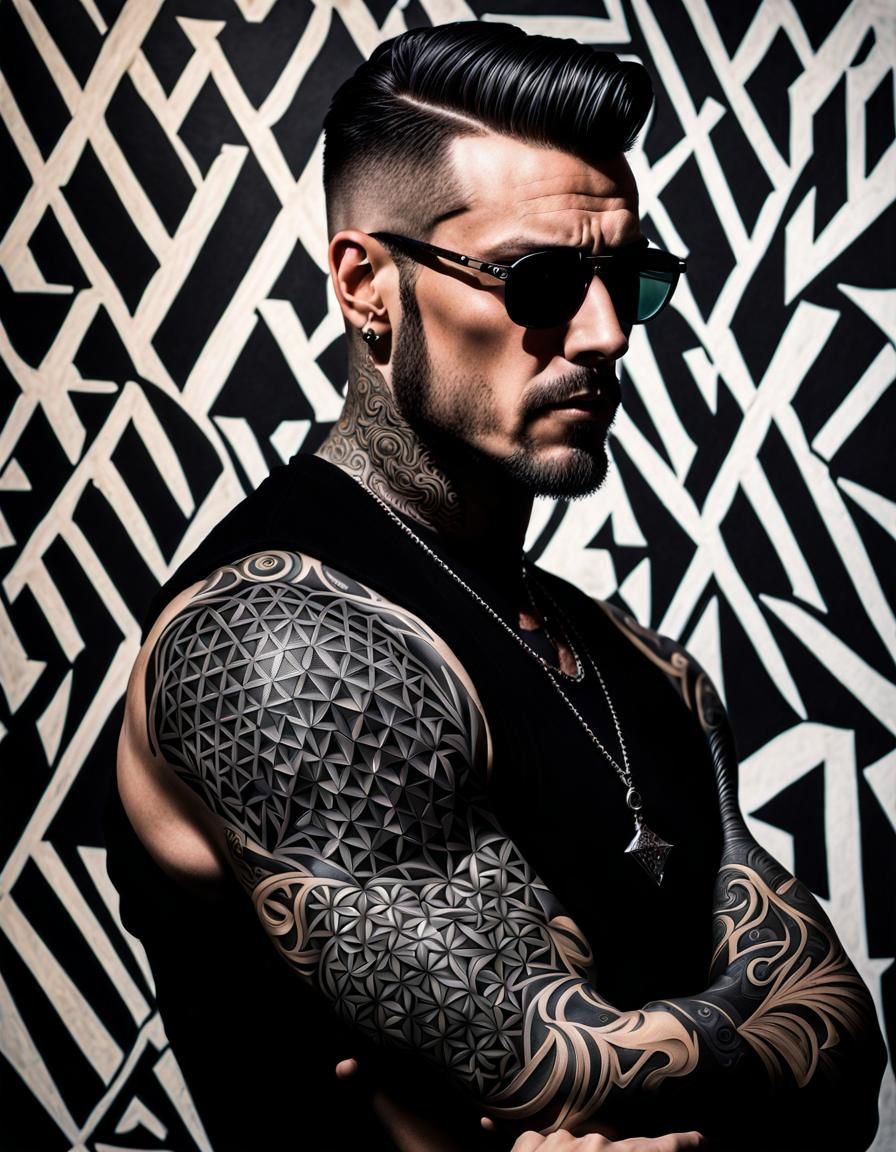 man with tessellation tattoo
