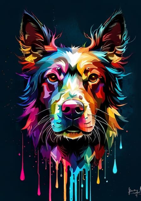 Distressed Dog Portrait in Surrealist Style