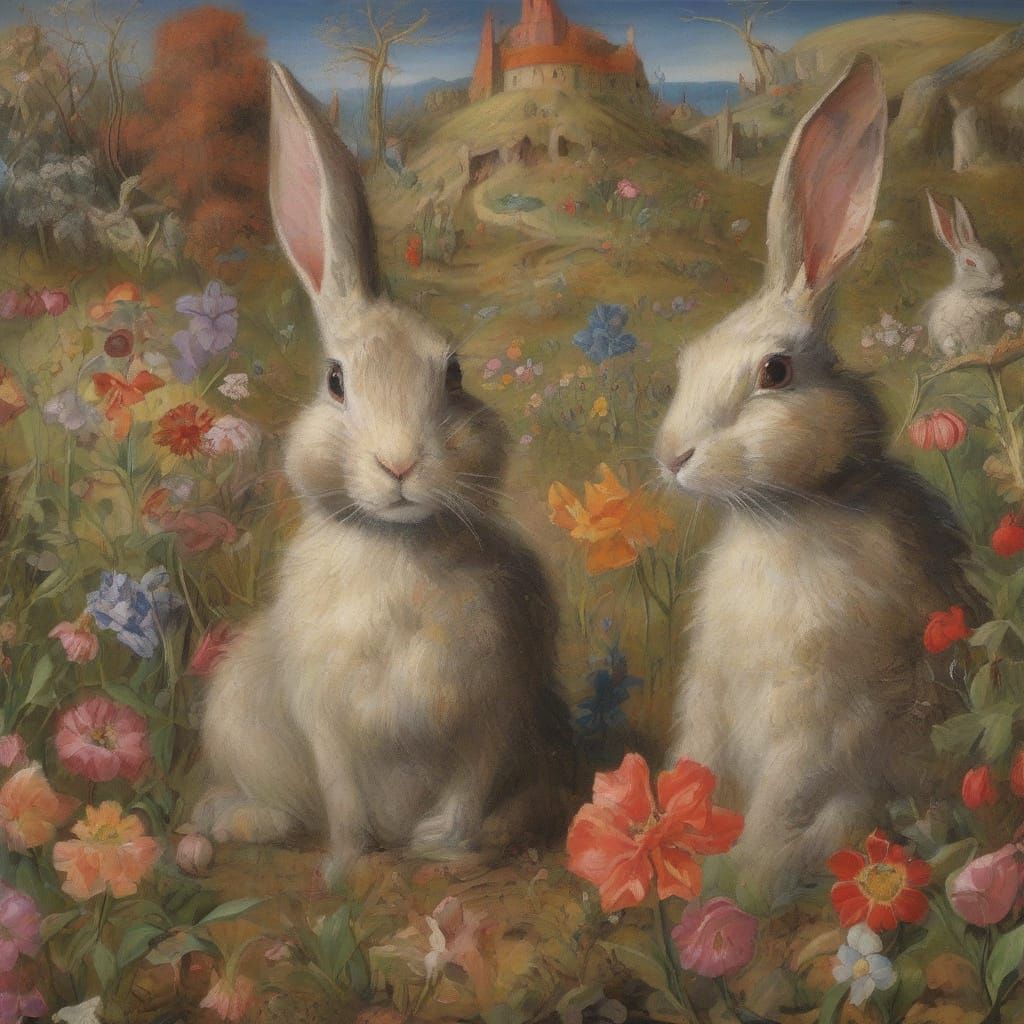 Surreal Devil Rabbit Socks in Oil Painting Style