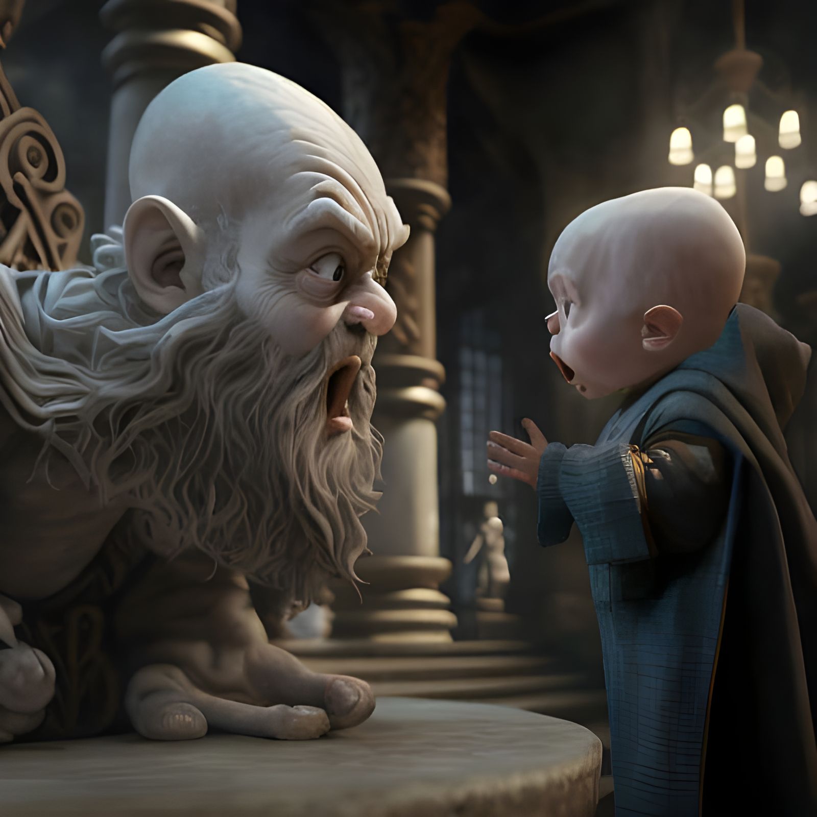 Baby Voldemort Scolded in Chamber, Detailed Matte Painting