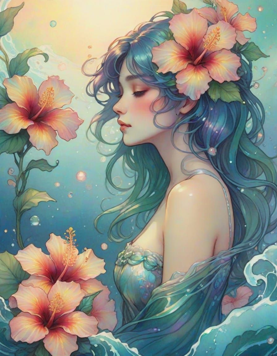 Art Nouveau Woman Rising from Ocean Depths