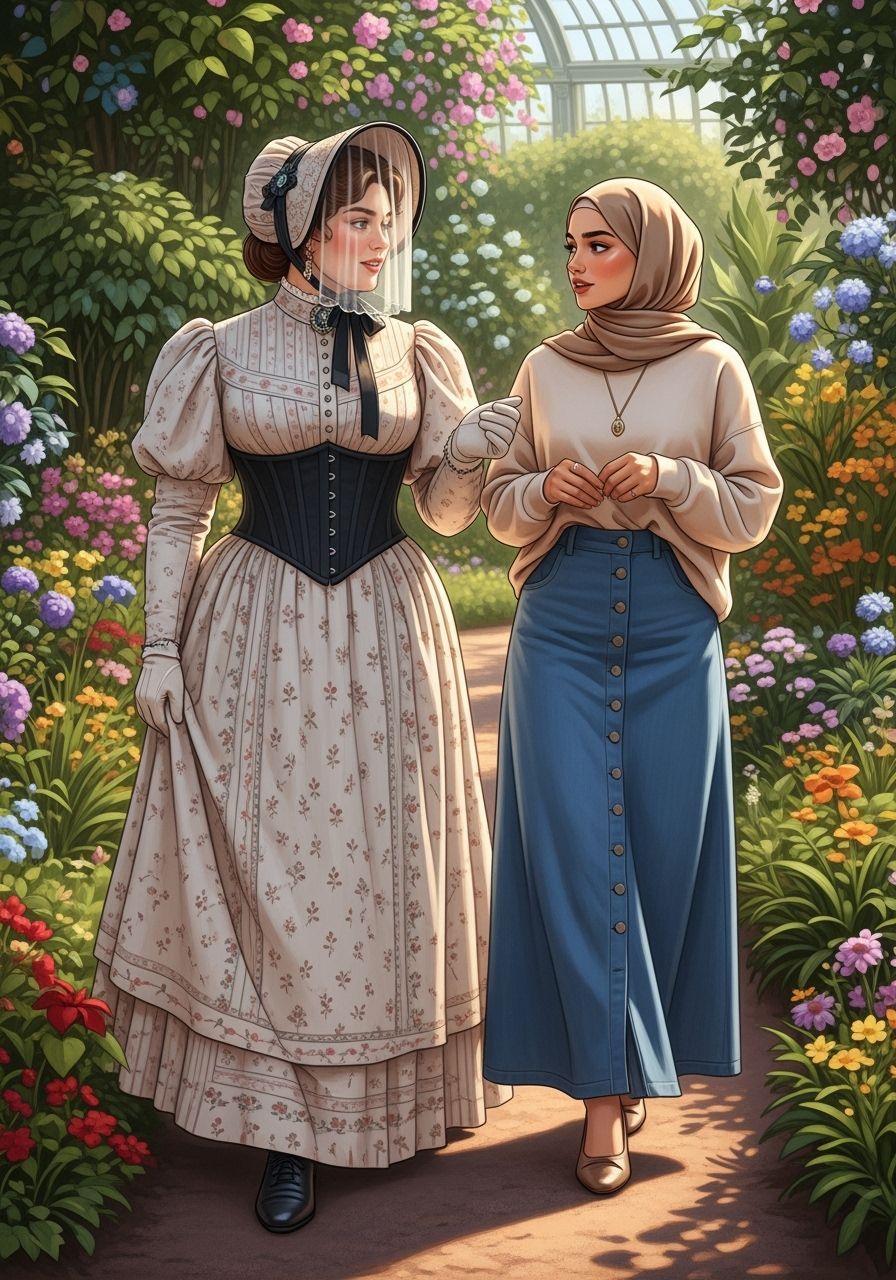 Victorian Woman and Hijabi in Botanical Garden
