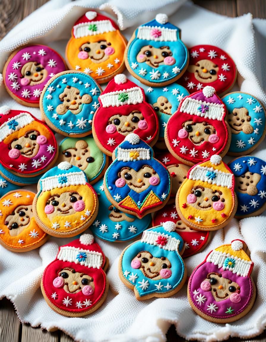 Christmas Cookies Embroidered in Vibrant Winter Colors