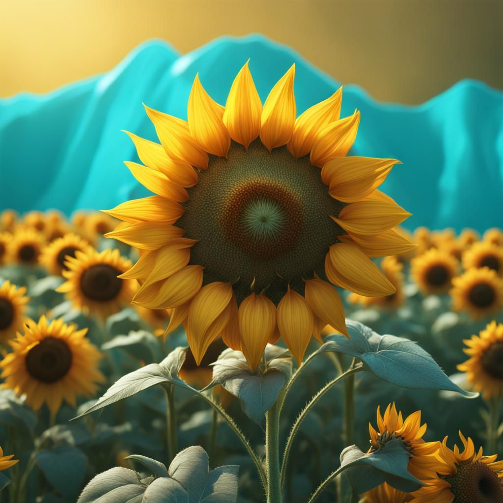 Sunflower with Mice in Seeds Fantasy Matte Painting