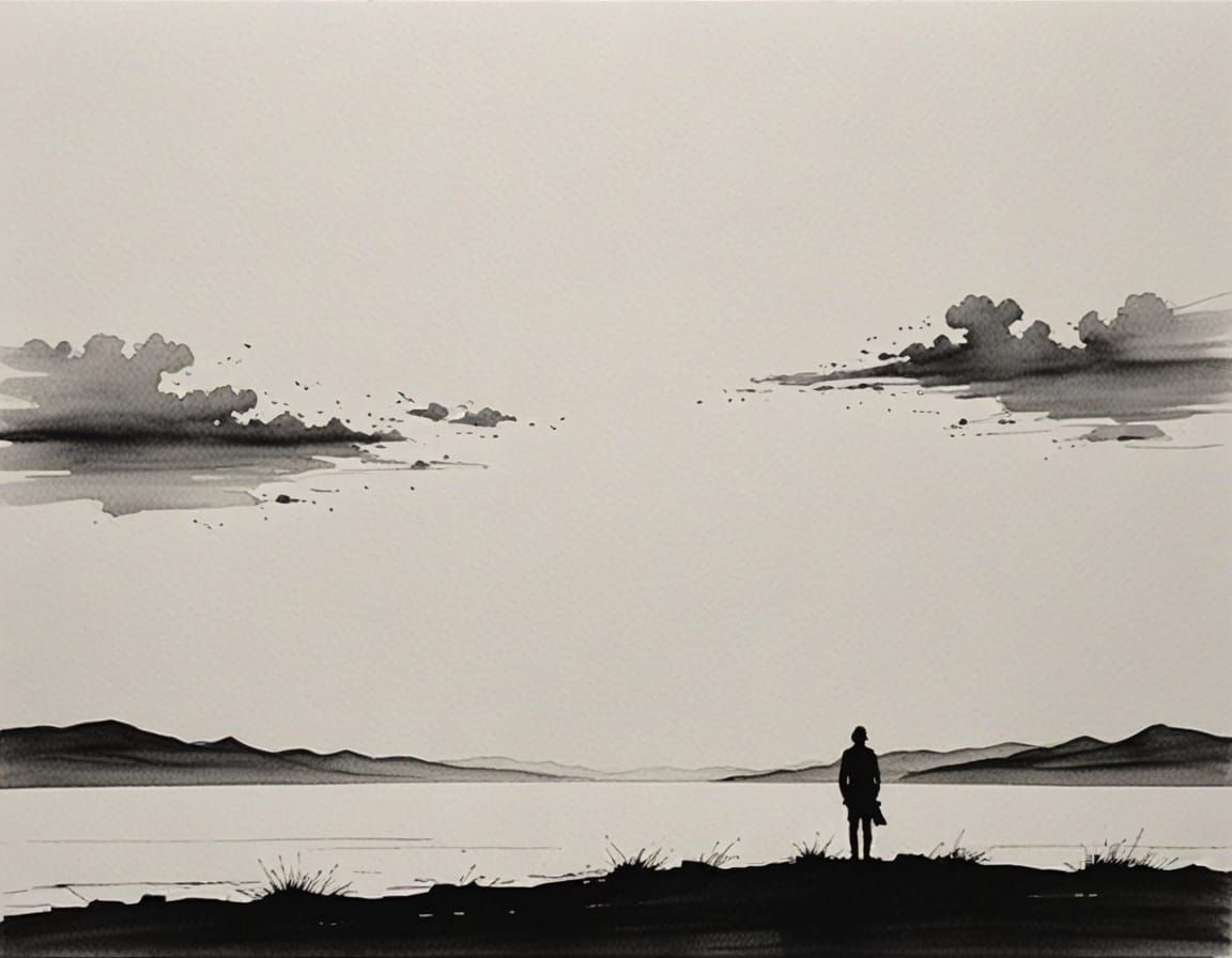 Minimalist Solitude Horizon in Ink