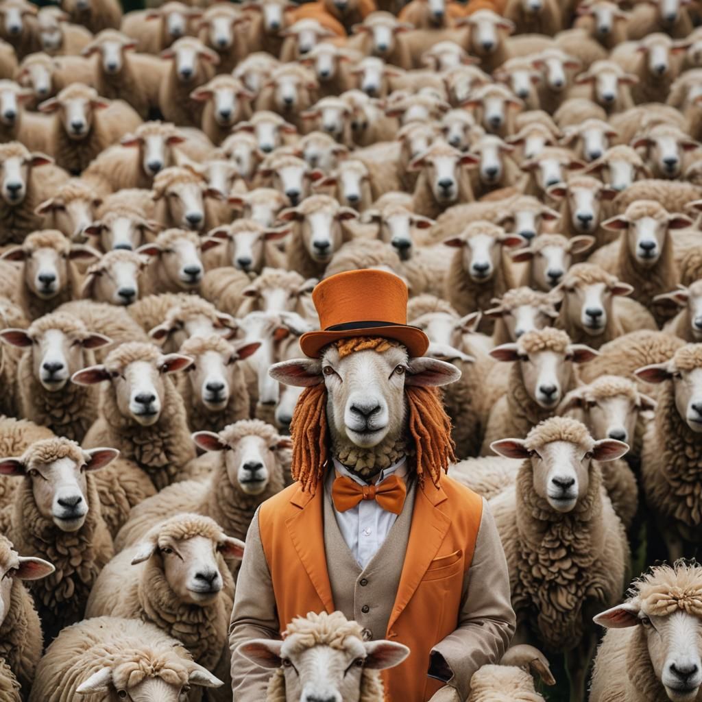 Epic Portrait of a Dapper Sheep in Clockwork Orange Hues
