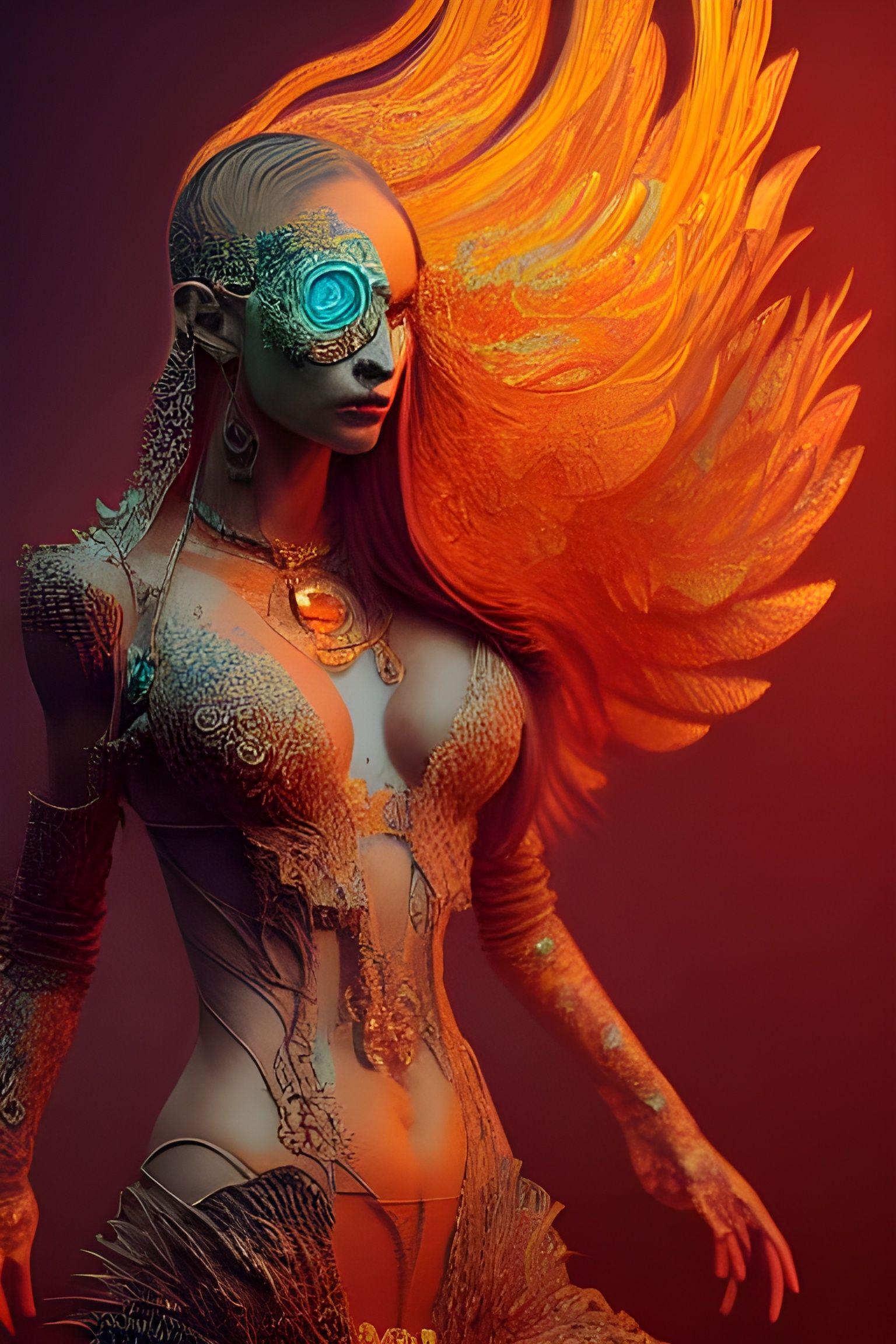 Detailed Phoenix Woman Portrait in Fantasy Art Style