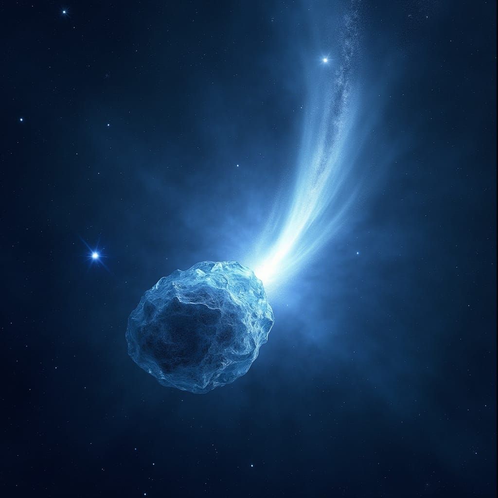 Spectacular Ice Comet Soaring Through Starry Nebula