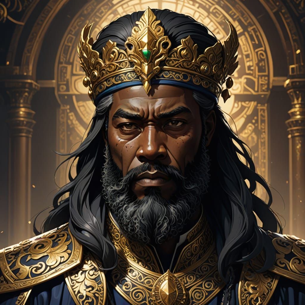 African American King in Majestic Black and Gold Regalia