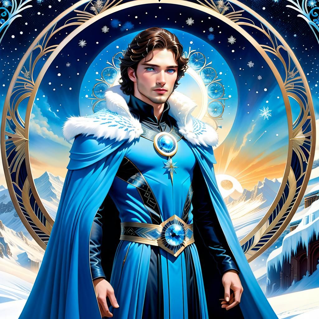 Elegant God of Winter Portrait in Airbrush Style