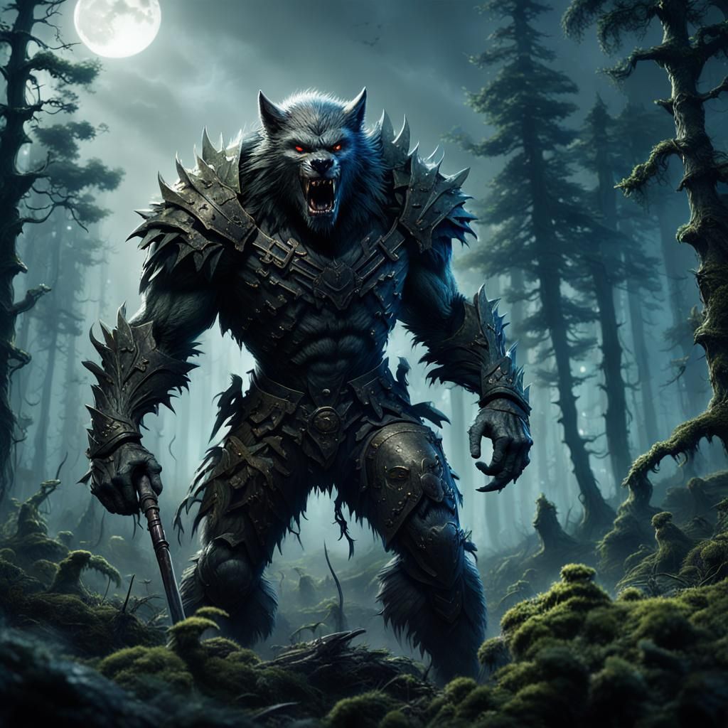 Werewolf Soldier in Misty Forest: Digital Matte Painting