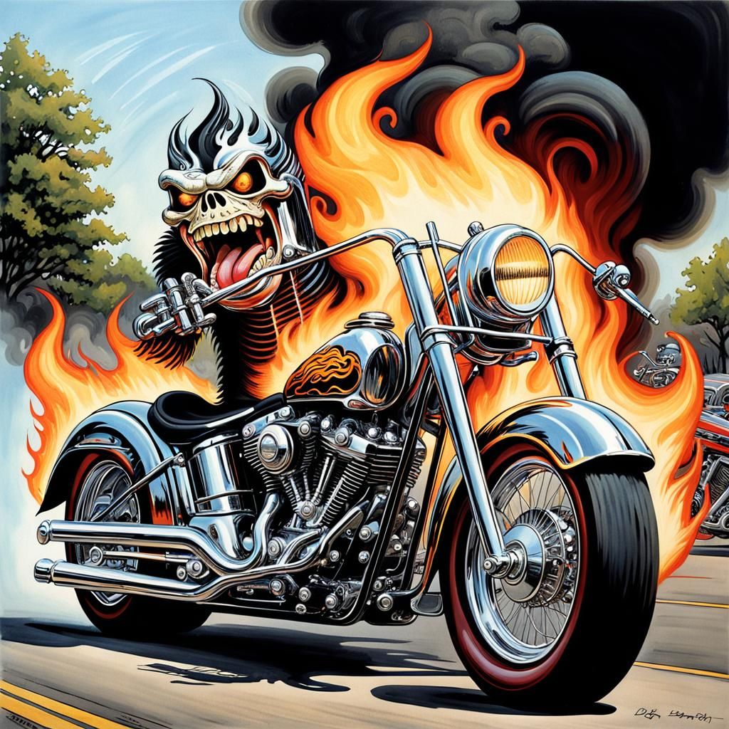 Big Daddy Roth Style Monster Harley Illustration
