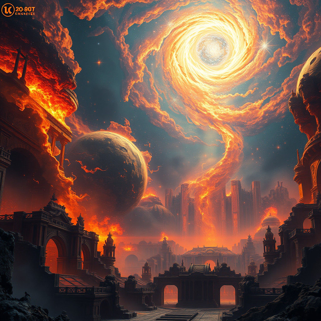 Cosmic Inferno Engulfs Mystical Realm: Matte Painting