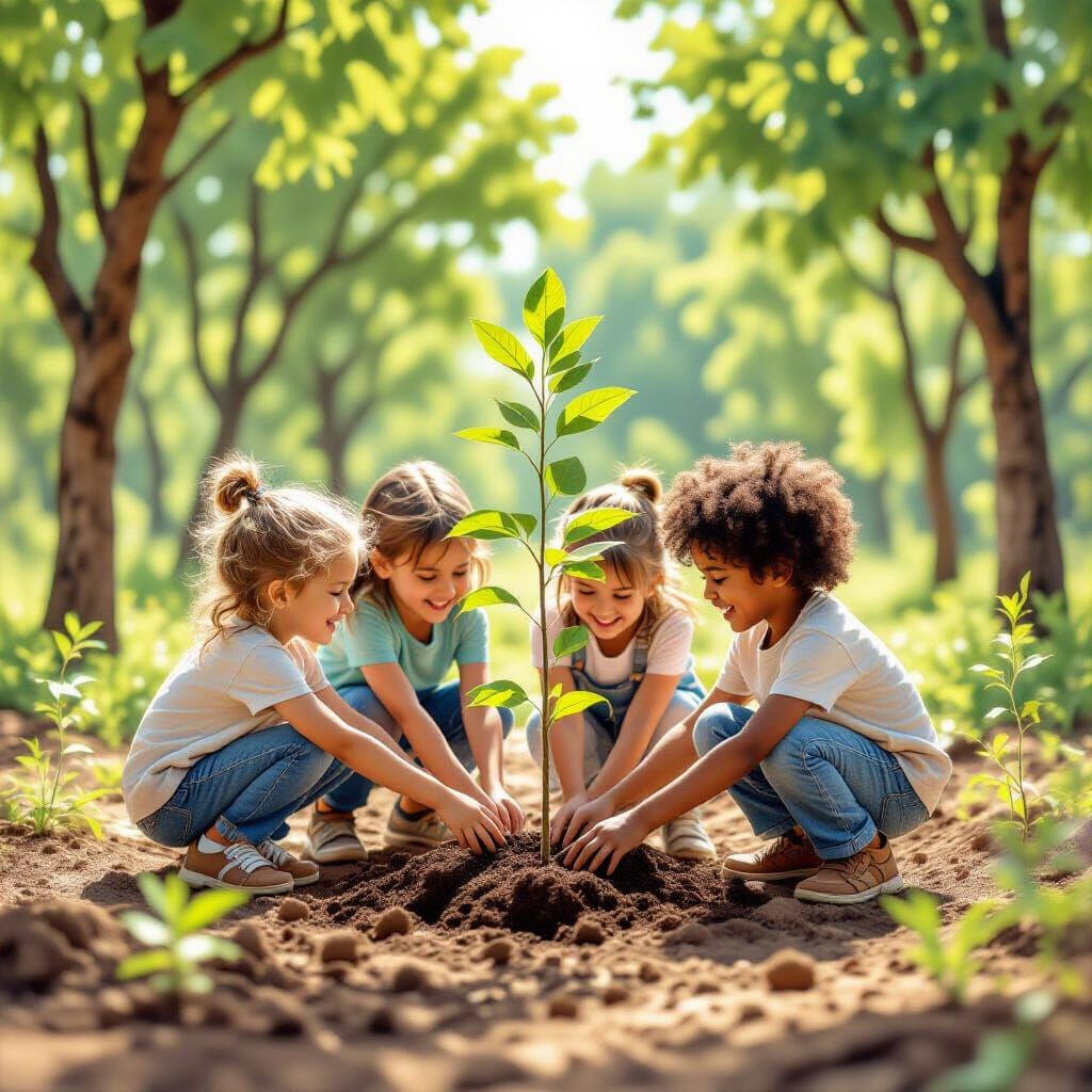 Children Planting Trees: A Vibrant Forest Renewal