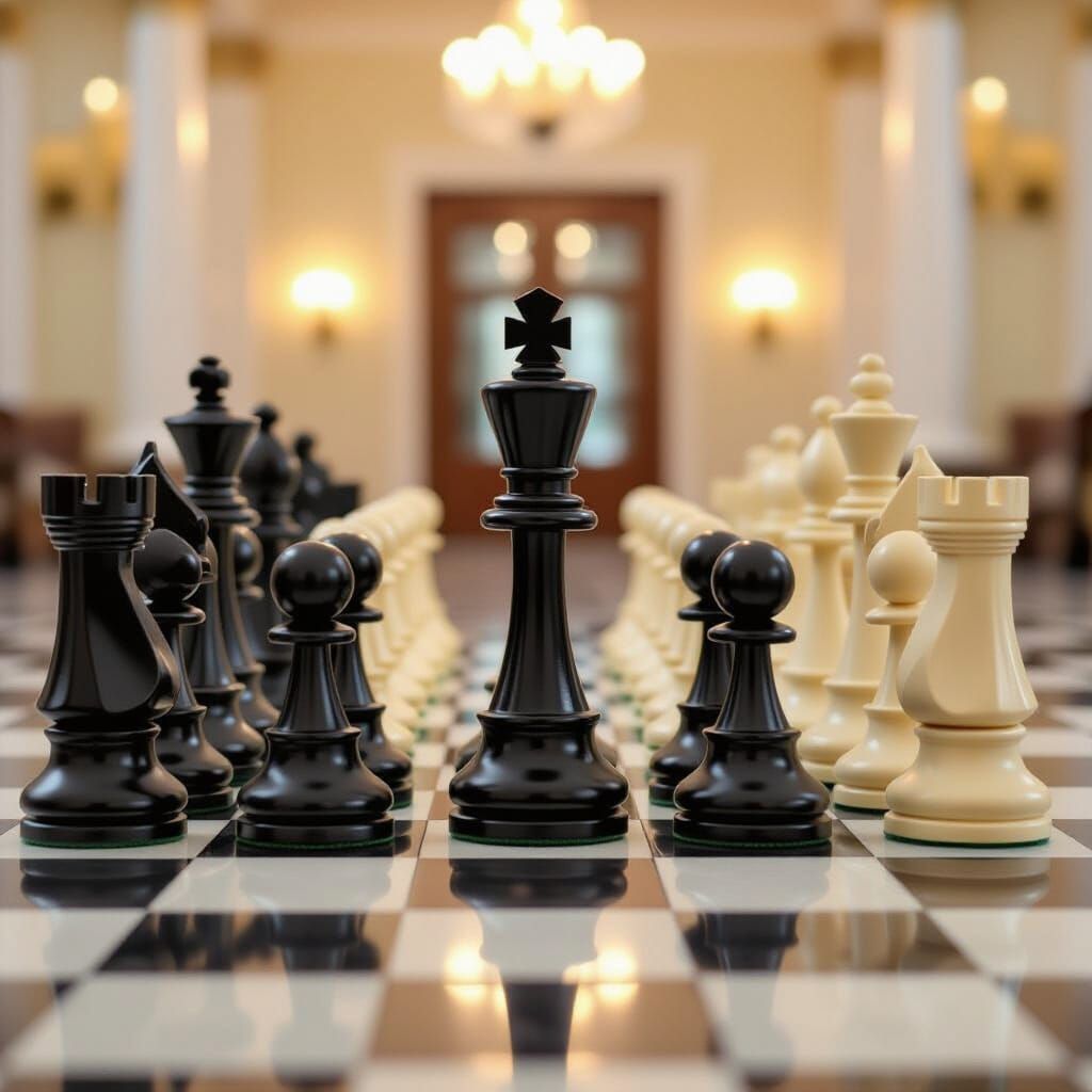 Giant Human Chess Game in a Cinematic Style