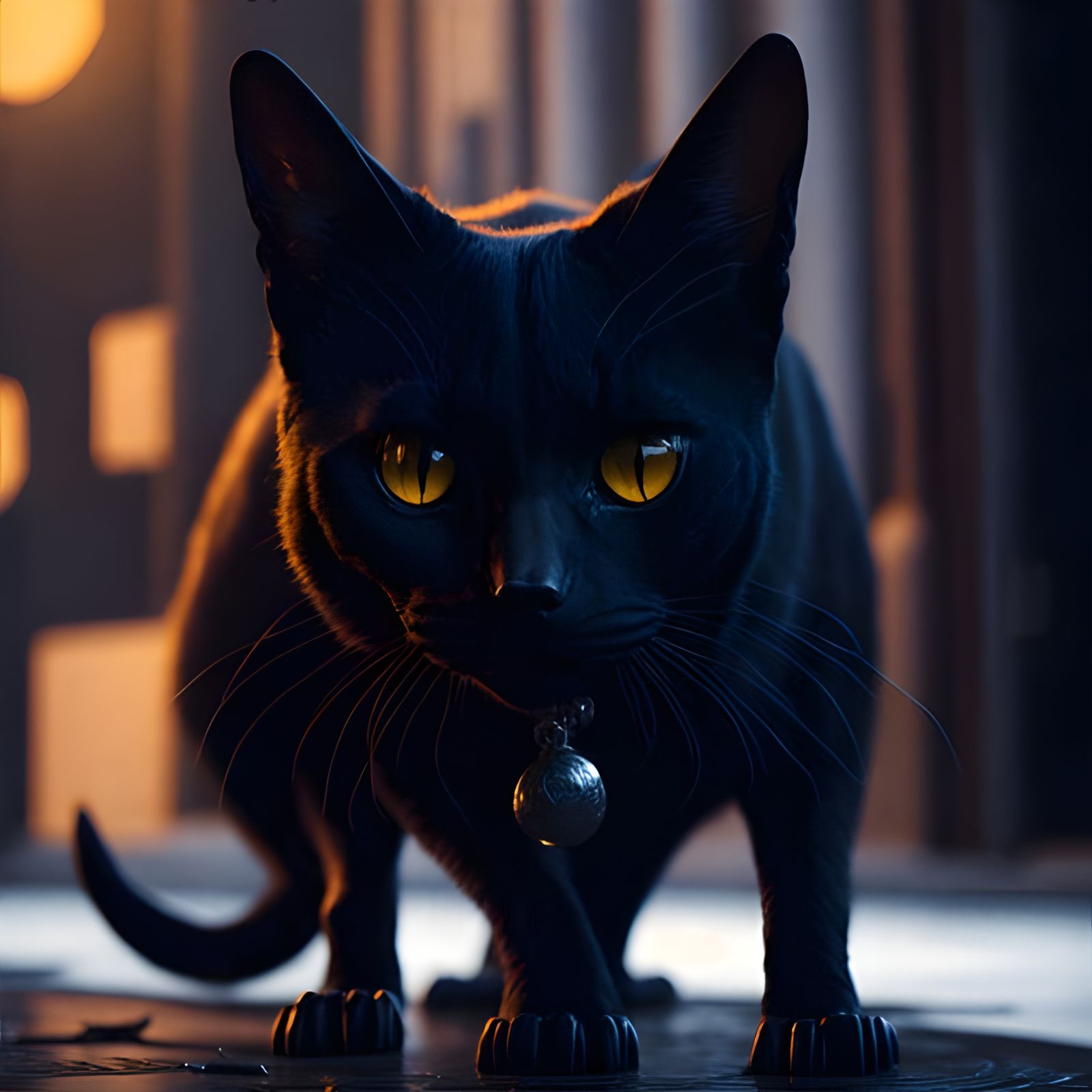 Hyperdetailed Black Cat and Moonlight Shadow