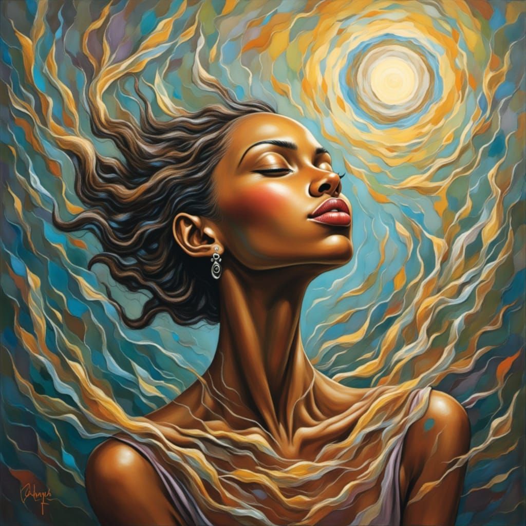 A Young Woman Transcends Reality in a Dreamlike Symphony