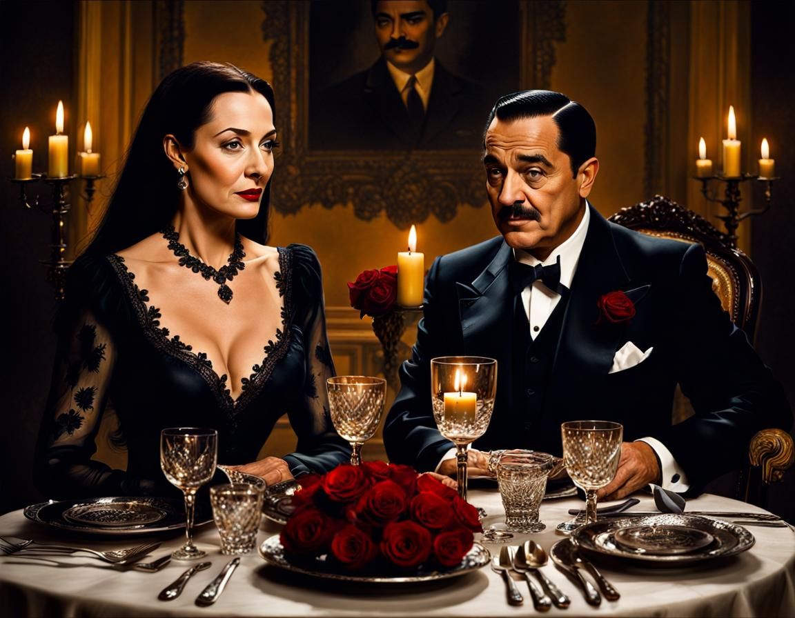 Gomez and Morticia Addams Sinister Valentine's Dinner