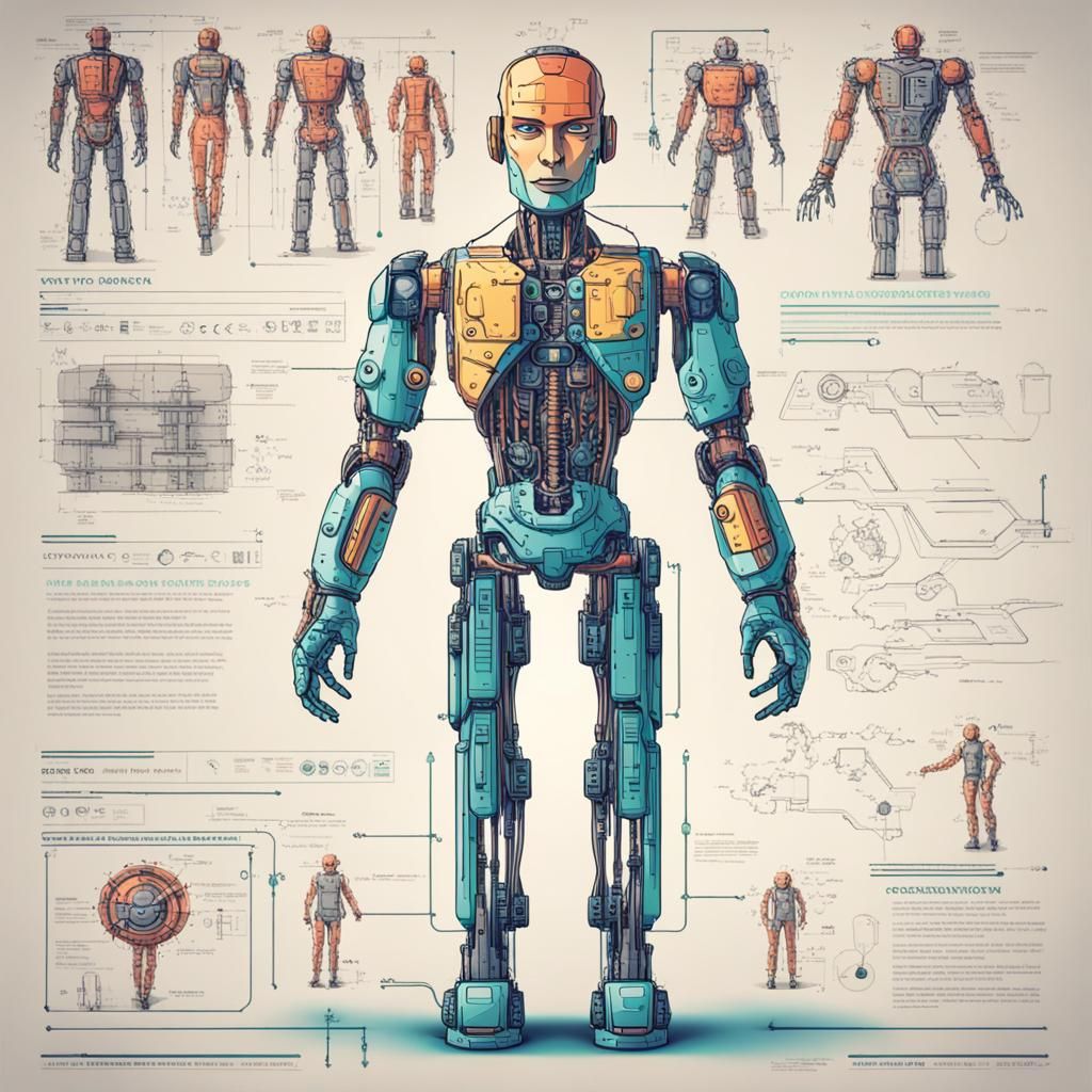 Colorful Sci-Fi Cyborg Robot Blueprint