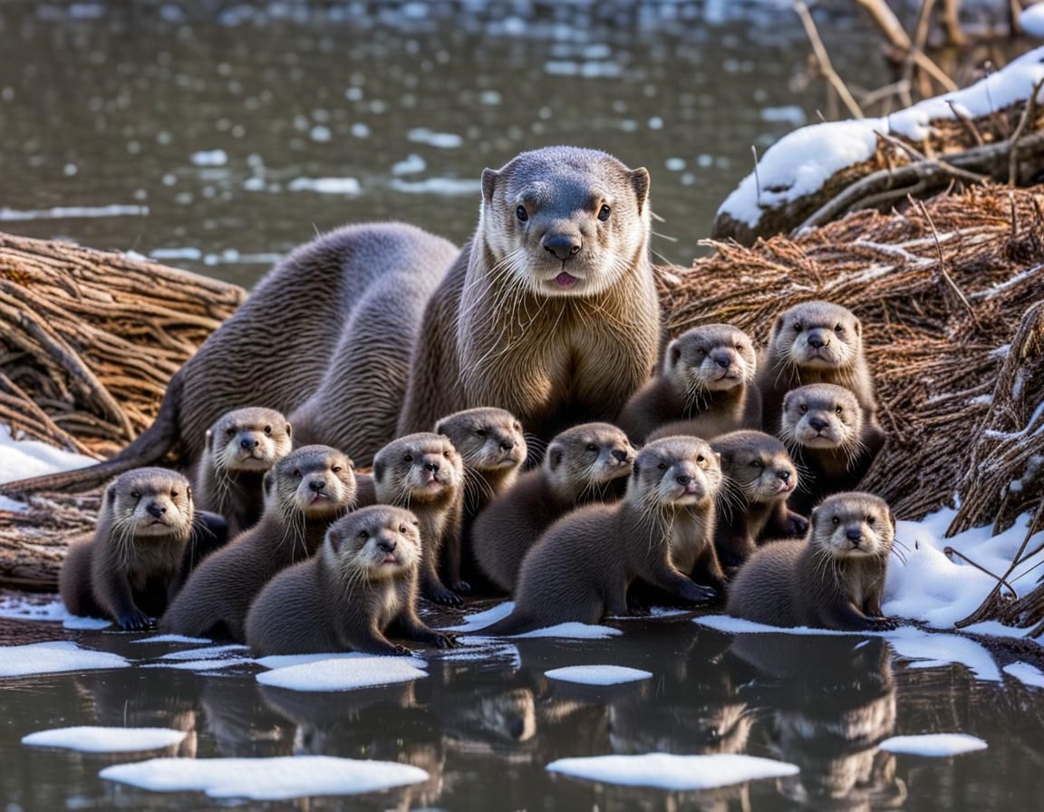 River Otter Family in Winter Wildlife Photography