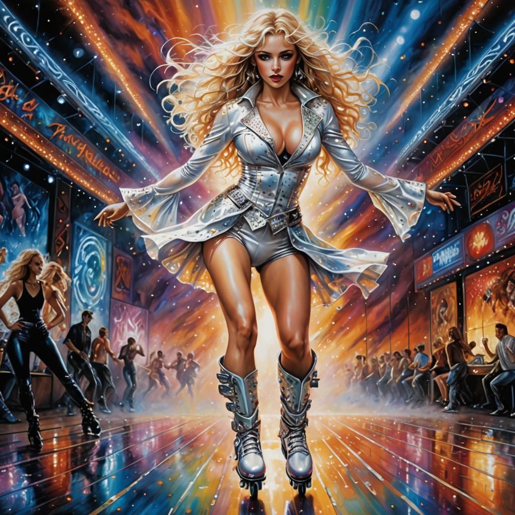 Disco Roller Skater in Hyperrealistic Style
