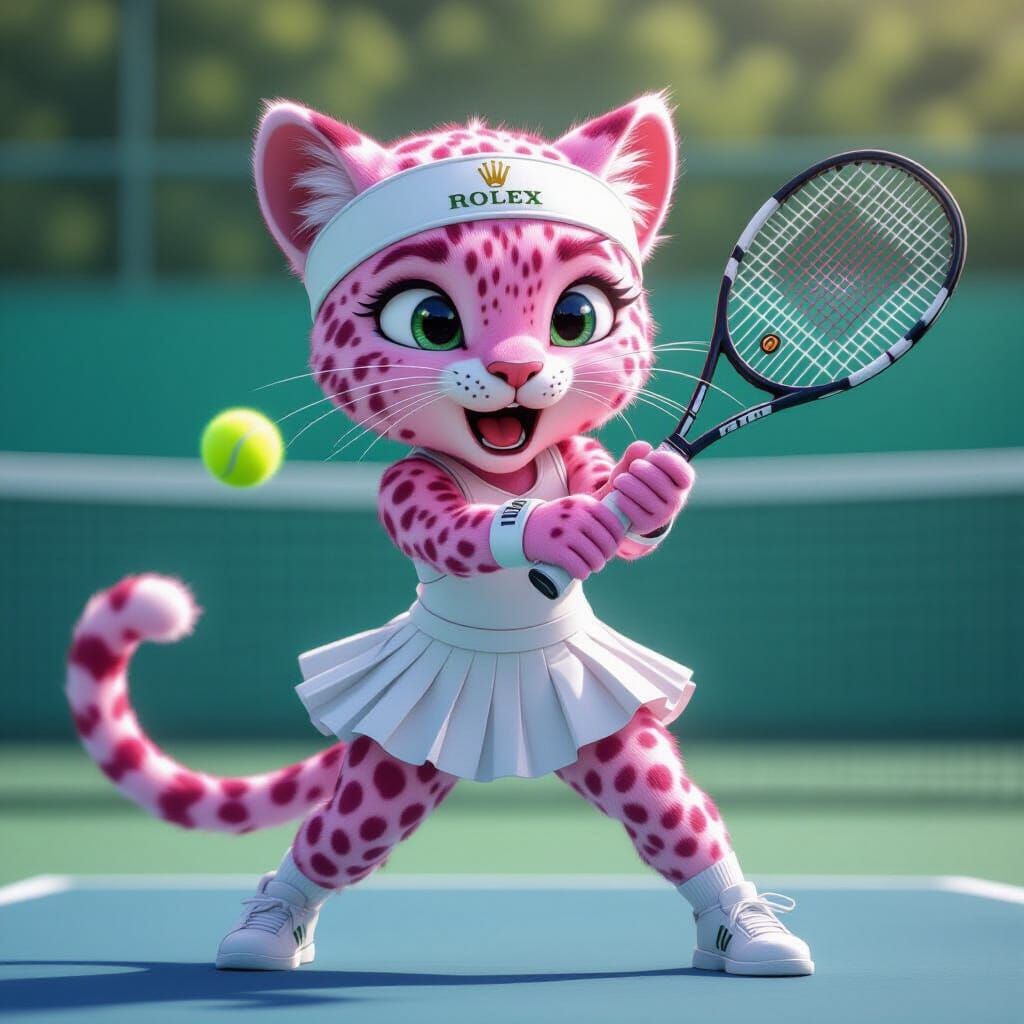 Leopard Tennis Player in Hyperrealistic Style