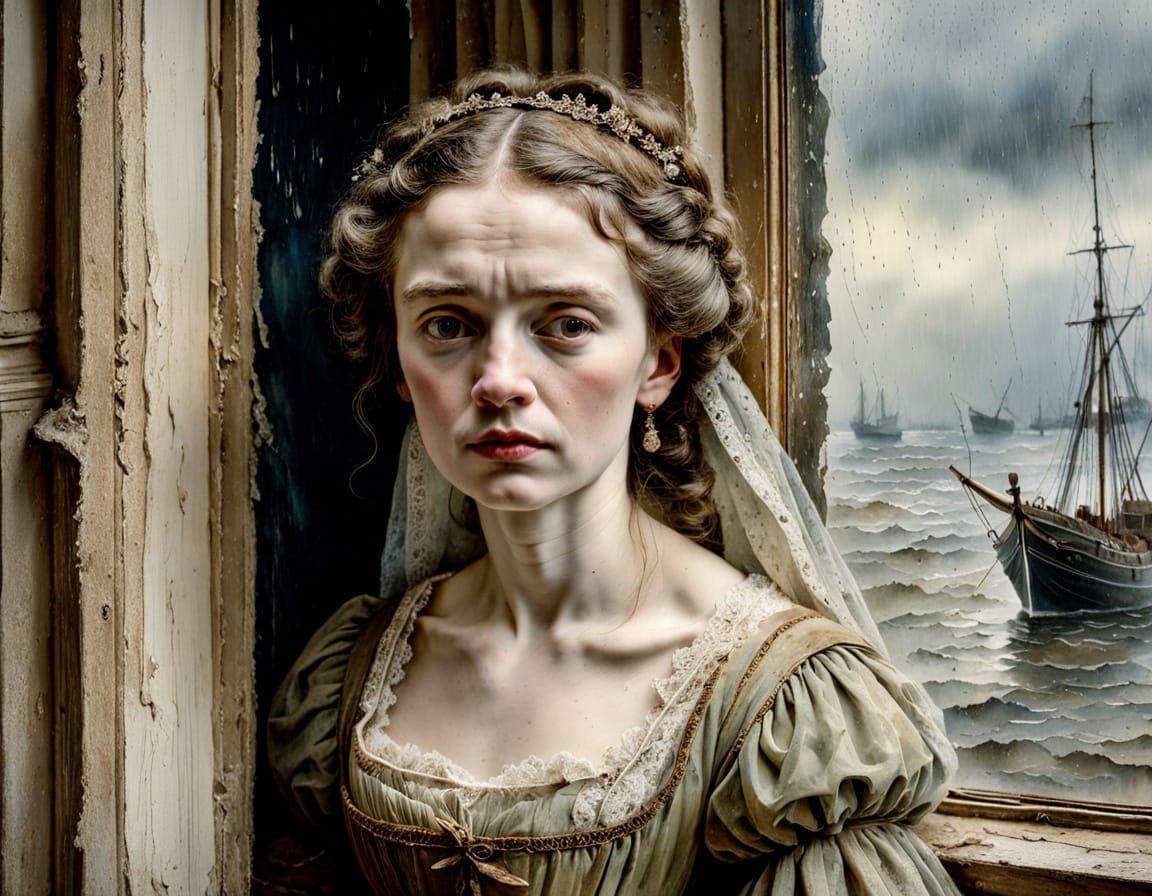 Renaissance Woman in Storm Fresco Painting