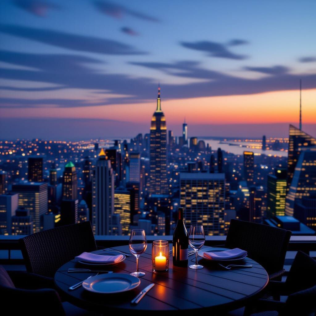 Rooftop Evening in New York City: Cinematic Still