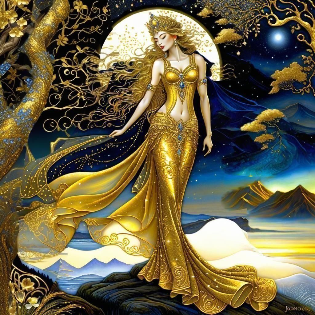 Gold Moonlight Tarot Card "The Empress"