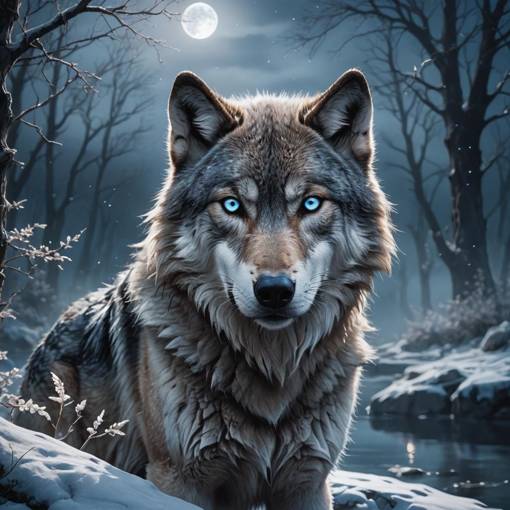 Lone Wolf Under Moonlight: Fantasy Concept Art