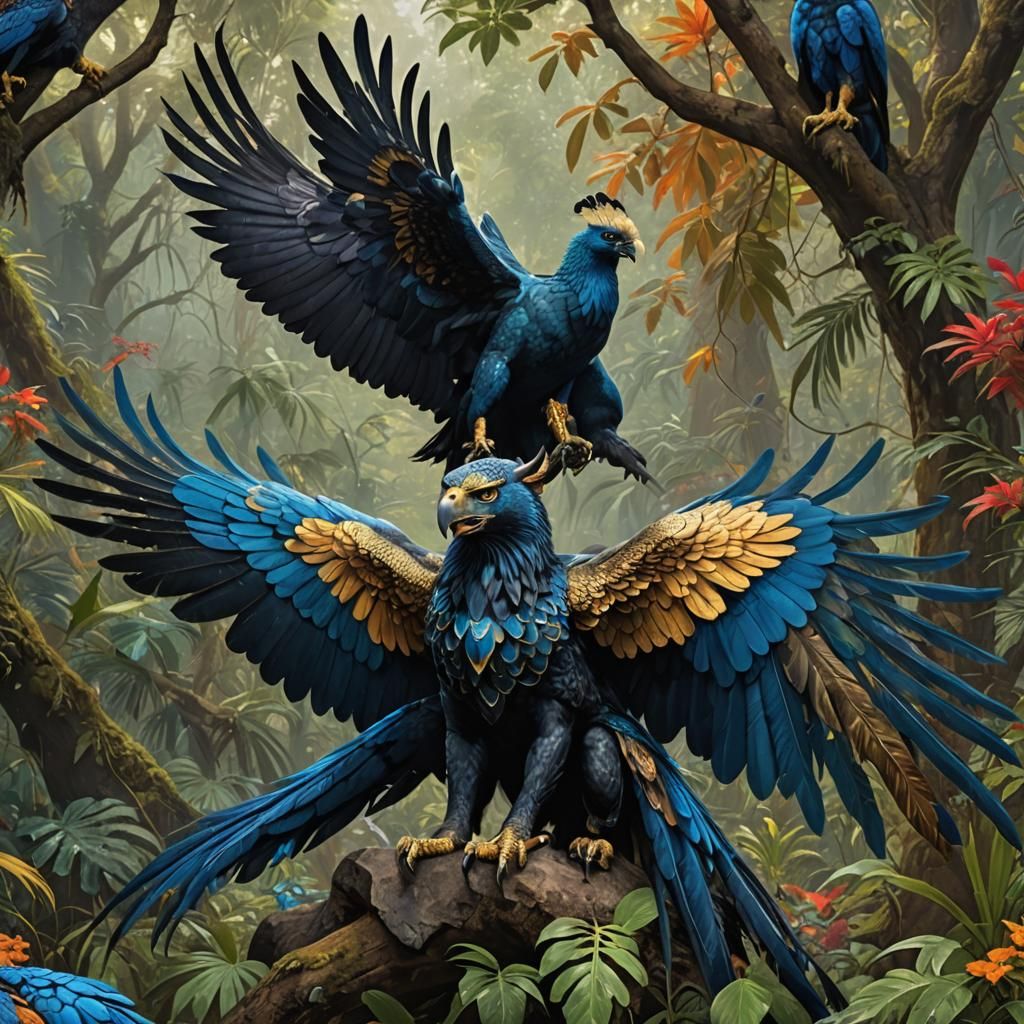 Jungle Griffin with Eagle Head and Peacock Tail