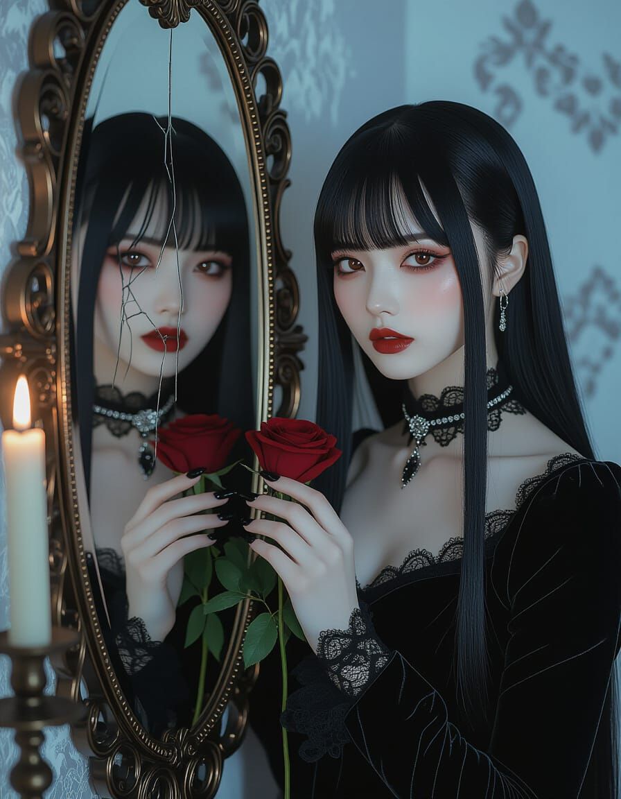 Gothic Portrait: Beauty and Eerie Reflection