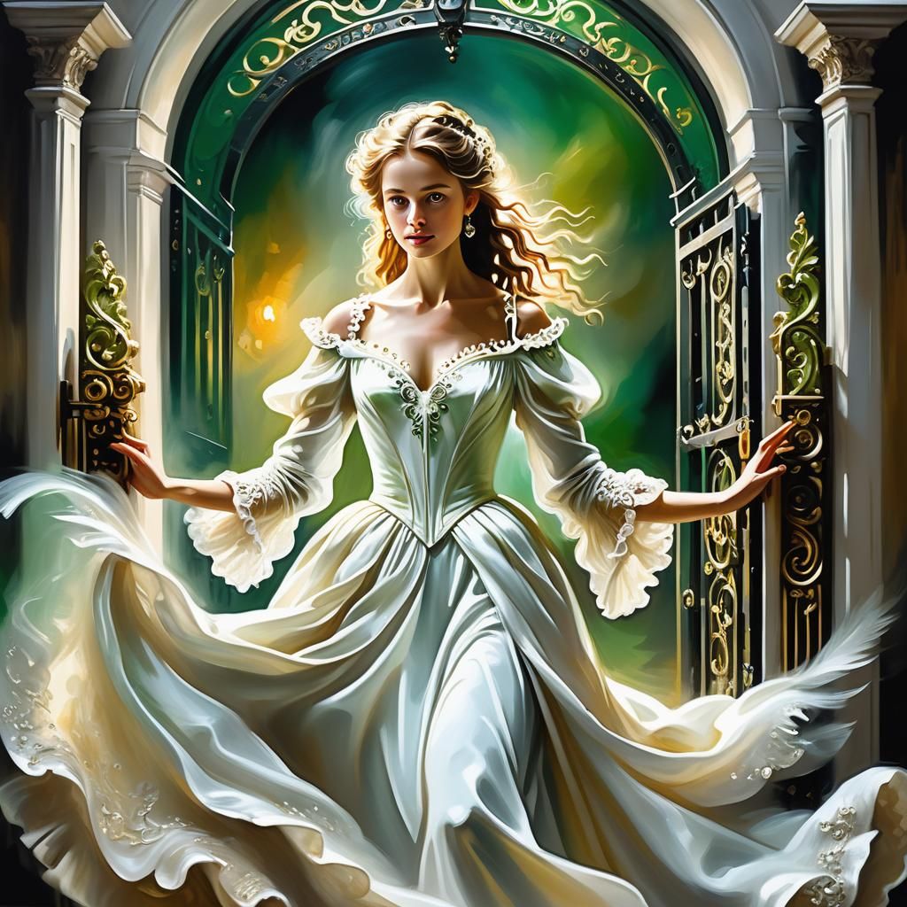 Woman in White Gown: Baroque Oil Painting