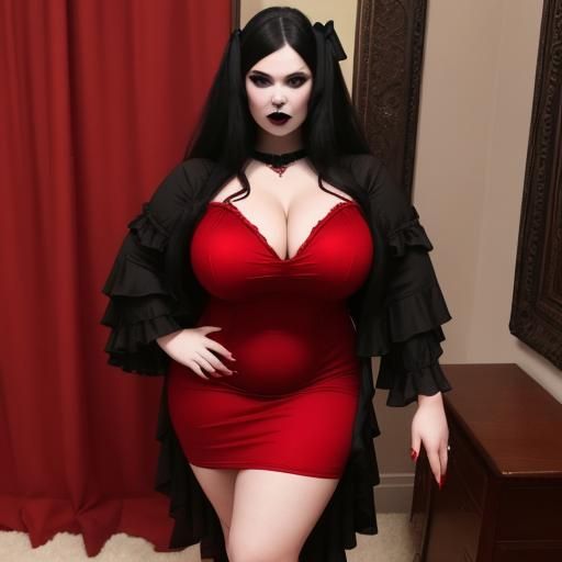 Gothic Woman in Red Dress