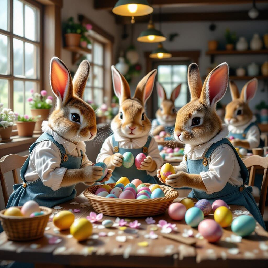 Easter Egg Painting with Rabbits in Ethereal Fantasy Style