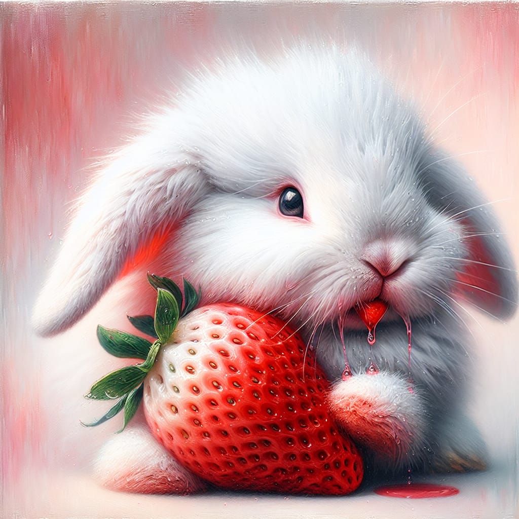 Heartwarming Bunny with Strawberry in Photorealistic Style