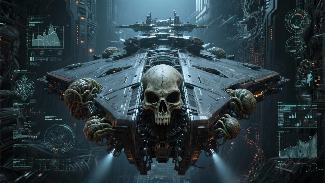 Menacing Alien Battle Cruiser in Biomechanical Style