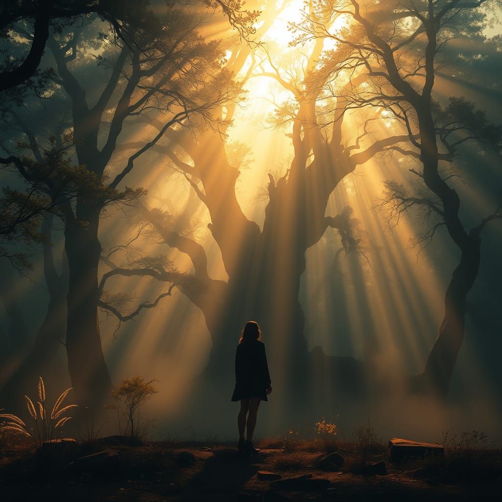 Ancient Forest Goddess in Golden Light