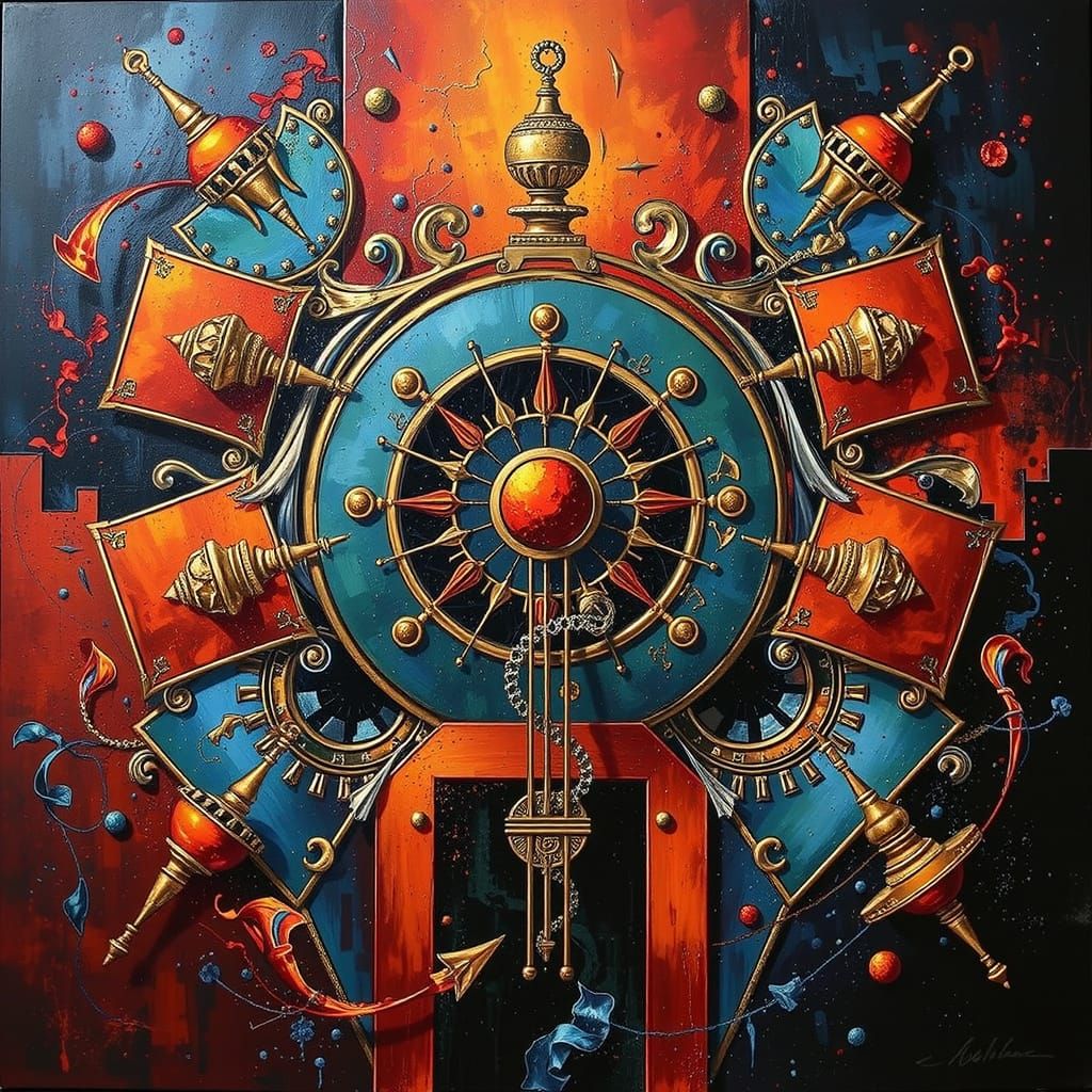 Bold Abstract Composition of Twisting Geometric Shapes