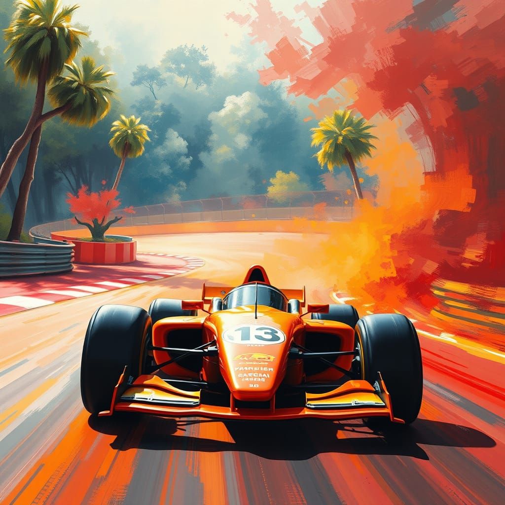 Formula 1 Car Speeds Through Vibrant, Surreal Racing Track