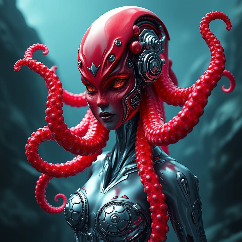 Futuristic Mermaid with Octopus Tentacles in 8K