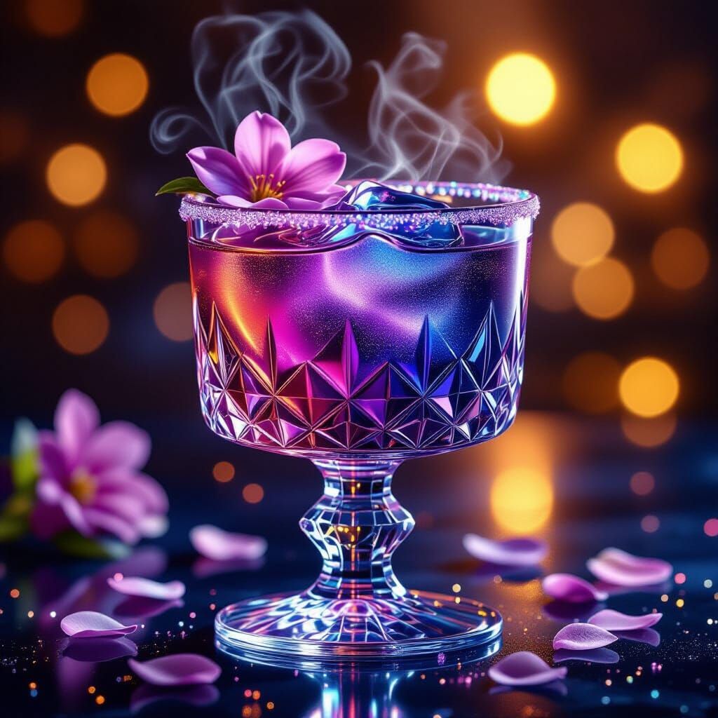 Iridescent Cocktail in Crystal Glass, Dreamy Style