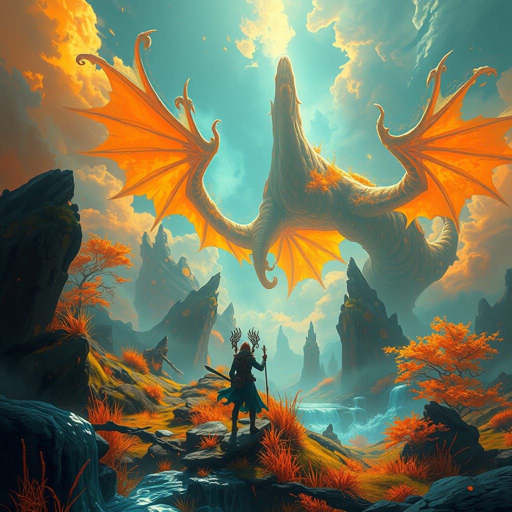 Mystical Landscape with Magical Creatures, Hyperdetailed Art