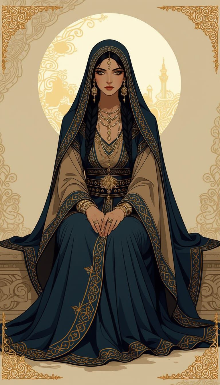 Mystical Arabian Moon Weaver with Golden Embellishments