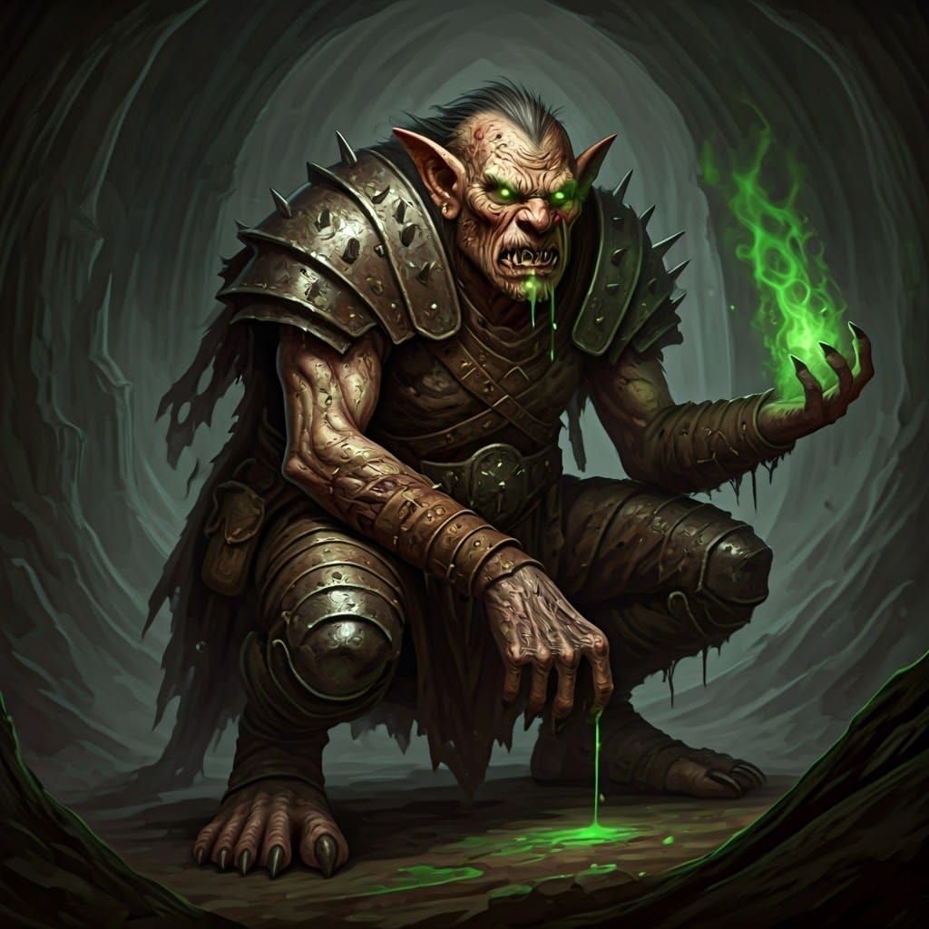 Diseased Gnoll Casting Spell in Gothic Ruins