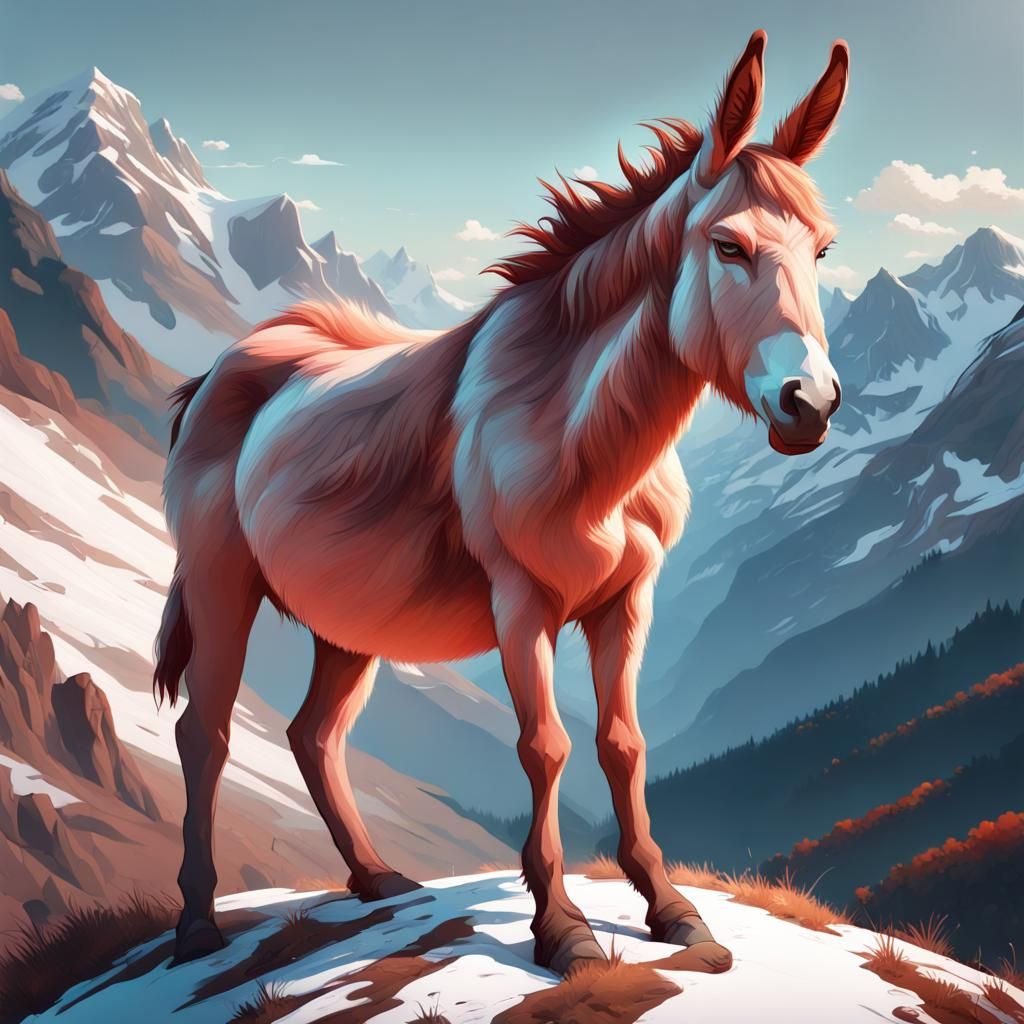 Peach Donkey with Earth Powers in Mountains