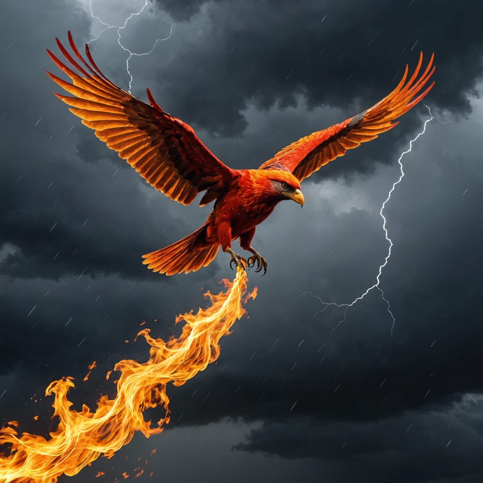 Phoenix Rising Through a Stormy Sky