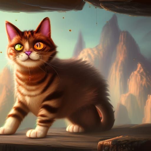 Fantastical Cartoon Cat in Detailed Digital Painting