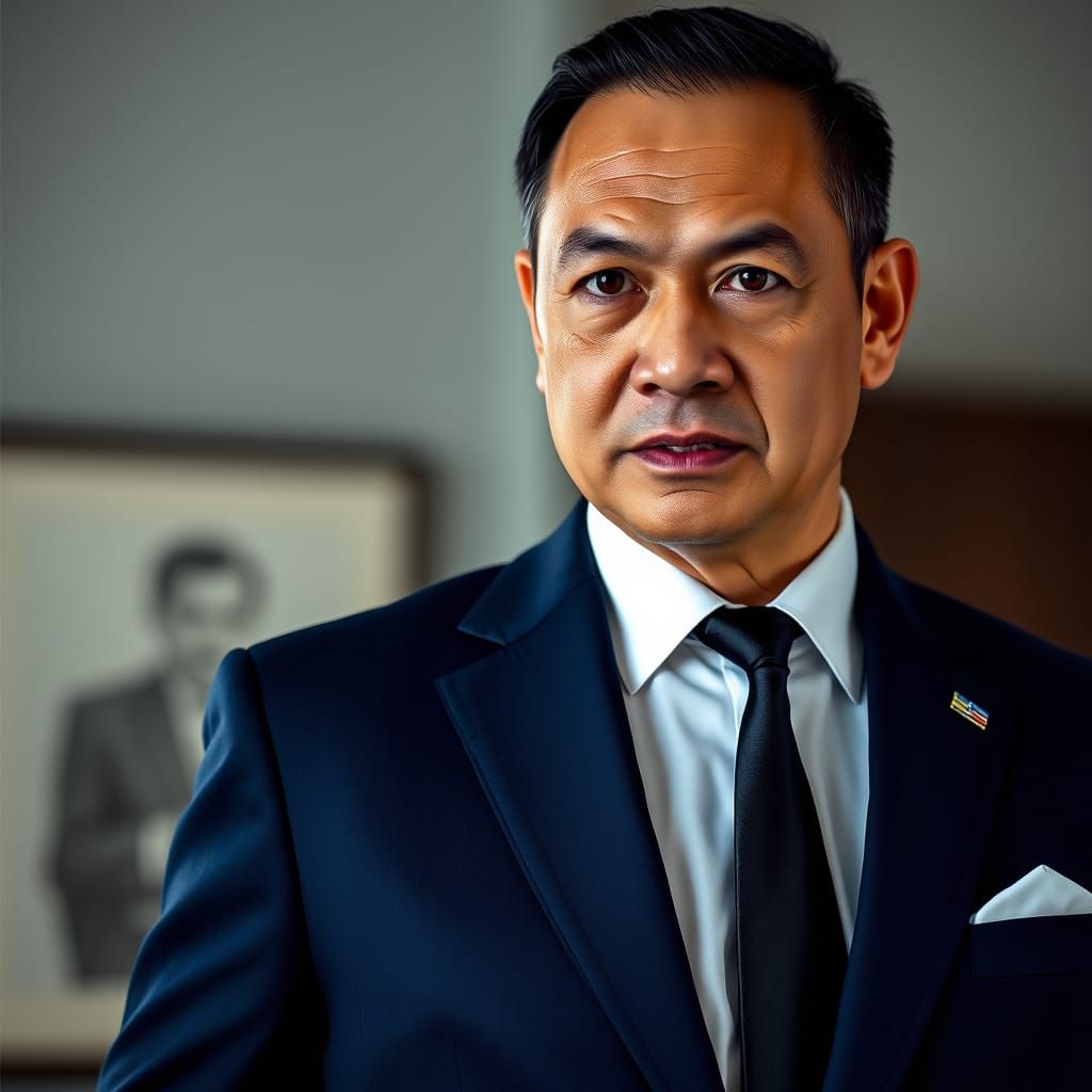 Confident Filipino Gentleman in Navy Blue Suit